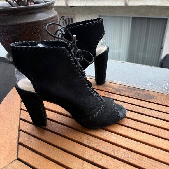 Enzo Angiolini Black Suede Open-Toe Lace-Up Heeled Ankle Boots Size 10M - Picture 6 of 8